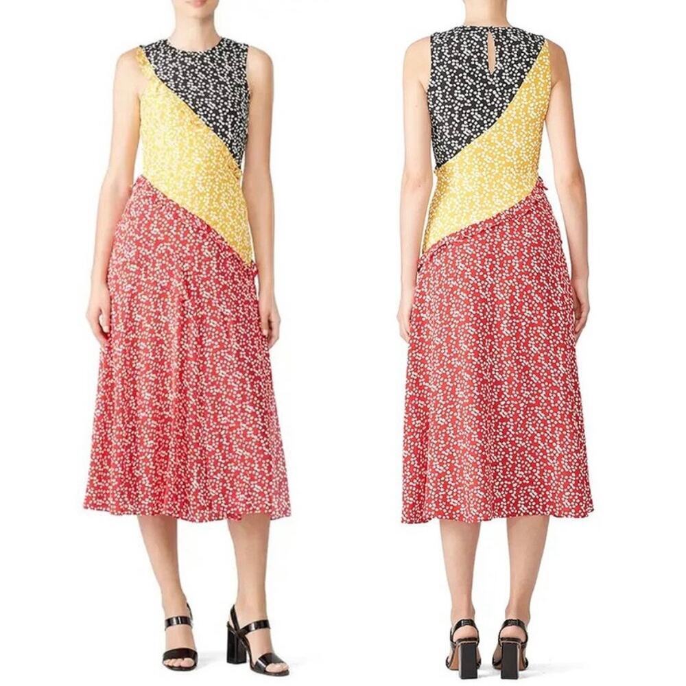Saloni Agnes Knot Print Silk Crepe De Chine Dress Size 2 Multicolor Combo Spring
